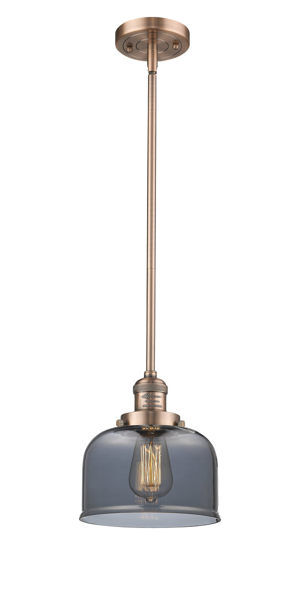 Innovations Lighting Large Bell 1-100 watt 8 inch Antique Copper Mini Pendant  Smoked glass   Hang Straight Swivel 201SACG73