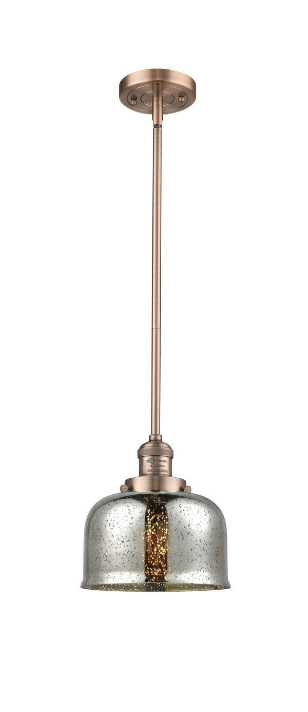 Innovations Lighting Large Bell 1-100 watt 8 inch Antique Copper Mini Pendant Silver Plated Mercury glass Hang Straight Swivel 201SACG78