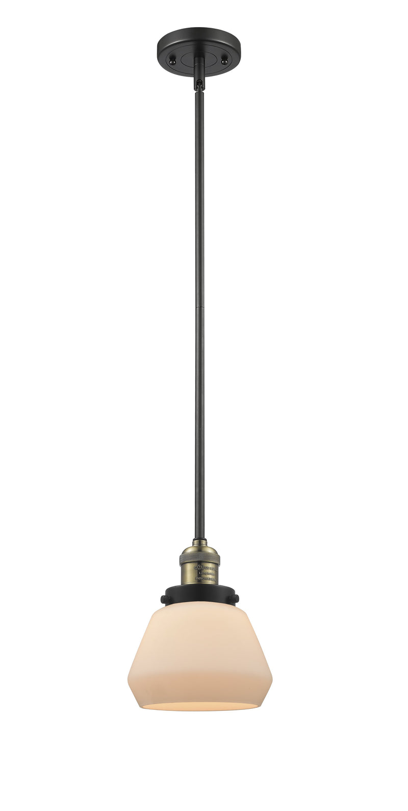 Innovations Lighting Fulton 1-100 watt 7 inch Black Antique Brass Mini Pendant Matte White Cased glass Hang Straight Swivel 201SBABG171