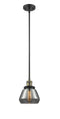 Innovations Lighting Fulton 1-100 watt 7 inch Black Antique Brass Mini Pendant  Smoked glass   Hang Straight Swivel 201SBABG173