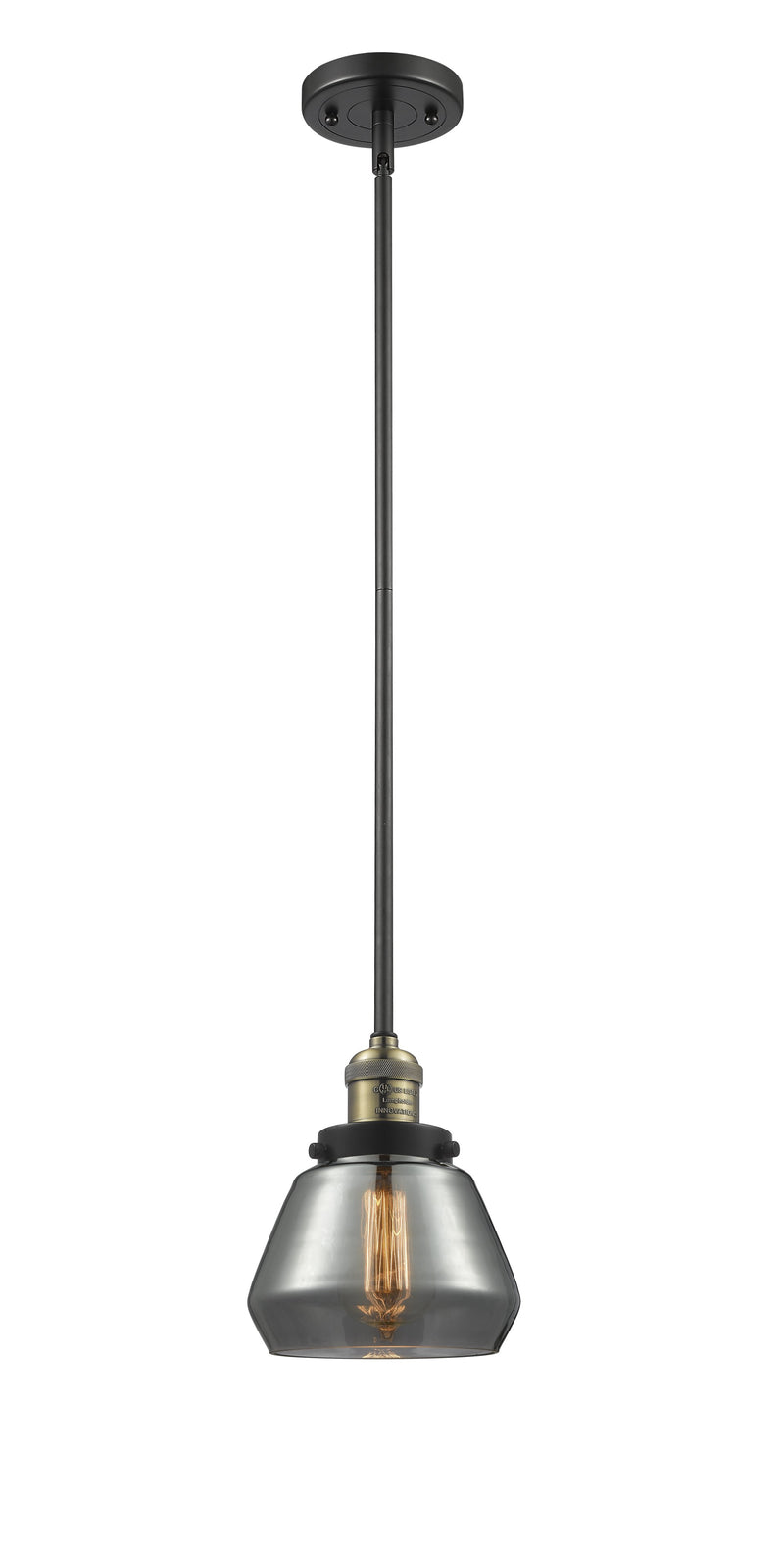 Innovations Lighting Fulton 1-100 watt 7 inch Black Antique Brass Mini Pendant  Smoked glass   Hang Straight Swivel 201SBABG173