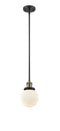 Innovations Lighting Beacon 1-100 watt 6 inch Black Antique Brass Mini Pendant Matte White Cased glass Hang Straight Swivel 201SBABG2016