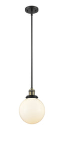 Innovations Lighting Beacon 1-100 watt 8 inch Black Antique Brass Mini Pendant Matte White Cased glass Hang Straight Swivel 201SBABG2018