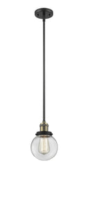 Innovations Lighting Beacon 1-100 watt 6 inch Black Antique Brass Mini Pendant  Clear glass   Hang Straight Swivel 201SBABG2026