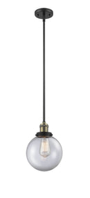 Innovations Lighting Beacon 1-100 watt 8 inch Black Antique Brass Mini Pendant  Clear glass   Hang Straight Swivel 201SBABG2028