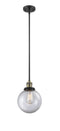 Innovations Lighting Beacon 1-100 watt 8 inch Black Antique Brass Mini Pendant  Clear glass   Hang Straight Swivel 201SBABG2028