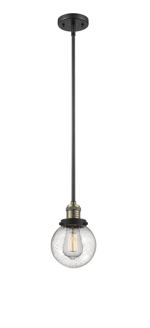 Innovations Lighting Beacon 1-100 watt 6 inch Black Antique Brass Mini Pendant  Seedy glass   Hang Straight Swivel 201SBABG2046