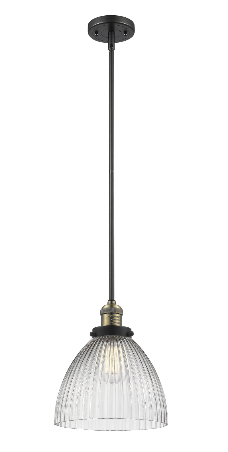 Innovations Lighting Seneca Falls 1-100 watt 10 inch Black Antique Brass Pendant  Halophane glass   Hang Straight Swivel 201SBABG222