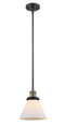 Innovations Lighting Large Cone 1-100 watt 8 inch Black Antique Brass Mini Pendant Matte White Cased glass Hang Straight Swivel 201SBABG41