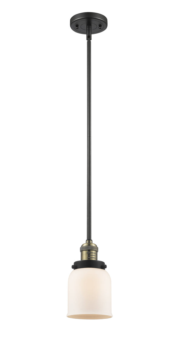 Innovations Lighting Small Bell 1-100 watt 5 inch Black Antique Brass Mini Pendant Matte White Cased glass Hang Straight Swivel 201SBABG51