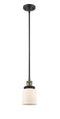 Innovations Lighting Small Bell 1-100 watt 5 inch Black Antique Brass Mini Pendant Matte White Cased glass Hang Straight Swivel 201SBABG51