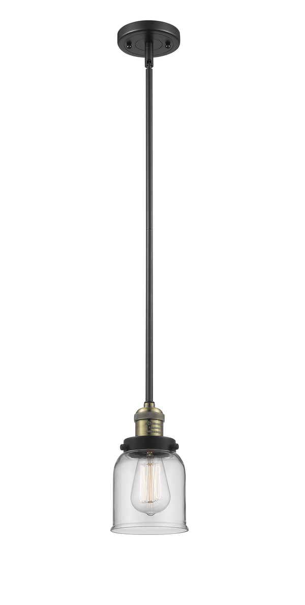 Innovations Lighting Small Bell 1-100 watt 5 inch Black Antique Brass Mini Pendant  Clear glass   Hang Straight Swivel 201SBABG52