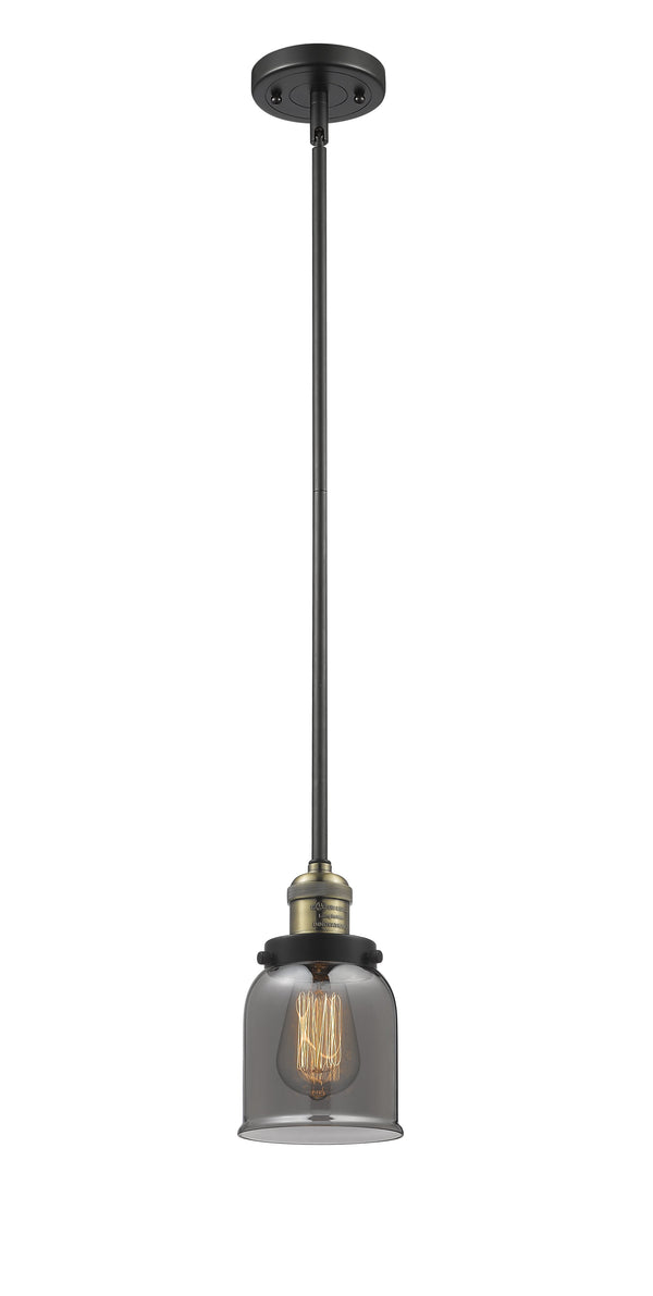 Innovations Lighting Small Bell 1-100 watt 5 inch Black Antique Brass Mini Pendant  Smoked glass   Hang Straight Swivel 201SBABG53