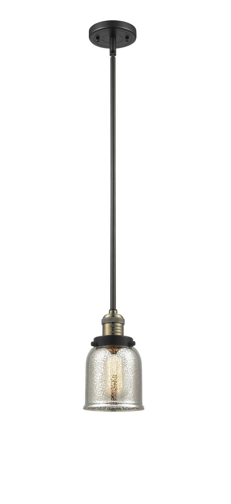 Innovations Lighting Small Bell 1-100 watt 5 inch Black Antique Brass Mini Pendant Silver Plated Mercury glass Hang Straight Swivel 201SBABG58