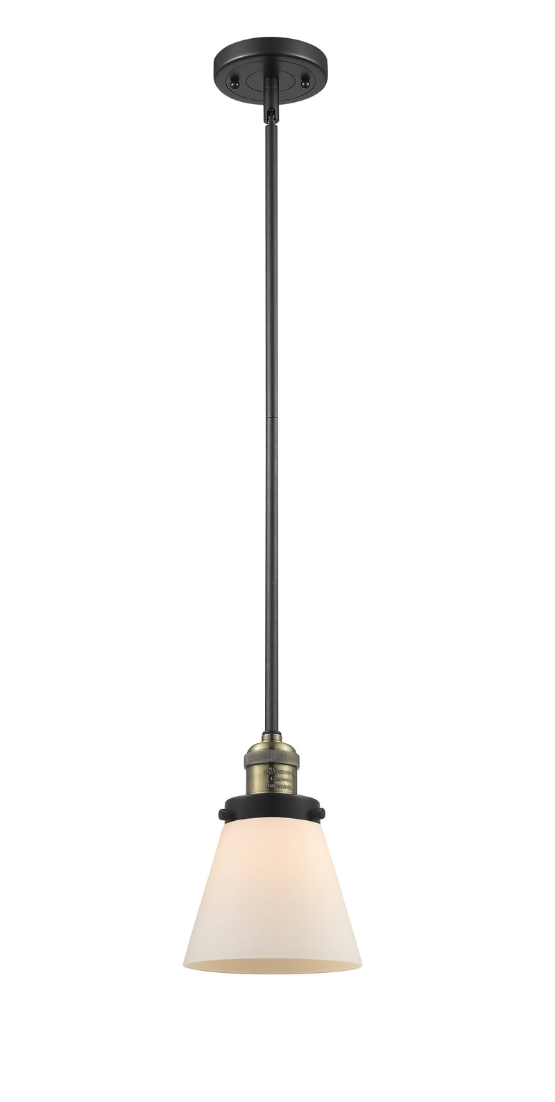 Innovations Lighting Small Cone 1-100 watt 6 inch Black Antique Brass Mini Pendant Matte White Cased glass Hang Straight Swivel 201SBABG61