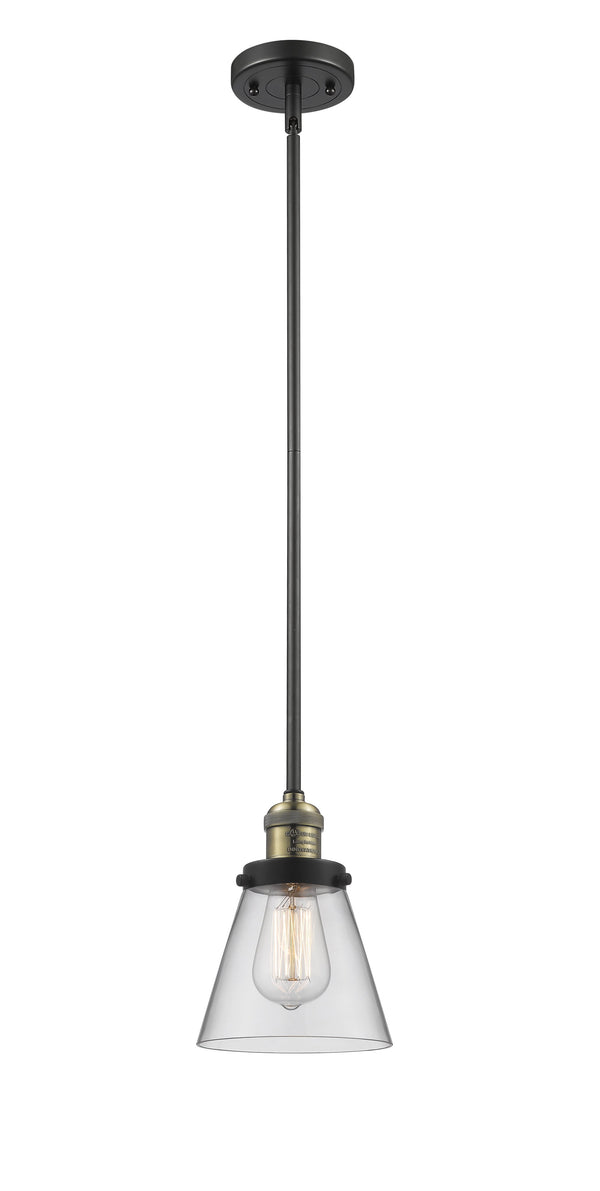 Innovations Lighting Small Cone 1-100 watt 6 inch Black Antique Brass Mini Pendant  Clear glass   Hang Straight Swivel 201SBABG62