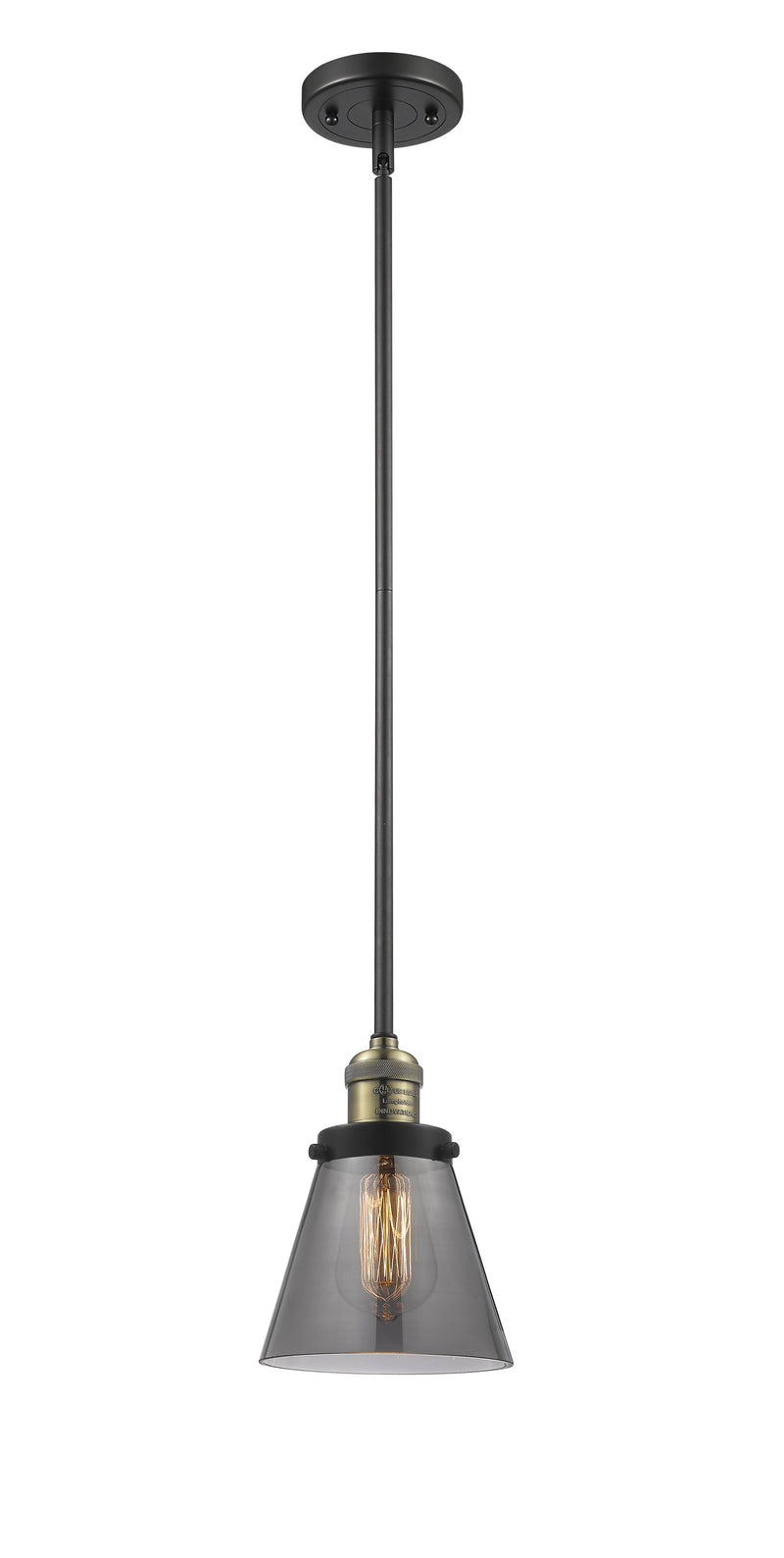 Innovations Lighting Small Cone 1-100 watt 6 inch Black Antique Brass Mini Pendant  Smoked glass   Hang Straight Swivel 201SBABG63