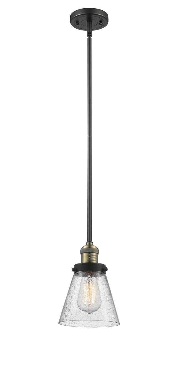 Innovations Lighting Small Cone 1-100 watt 6 inch Black Antique Brass Mini Pendant  Seedy glass   Hang Straight Swivel 201SBABG64