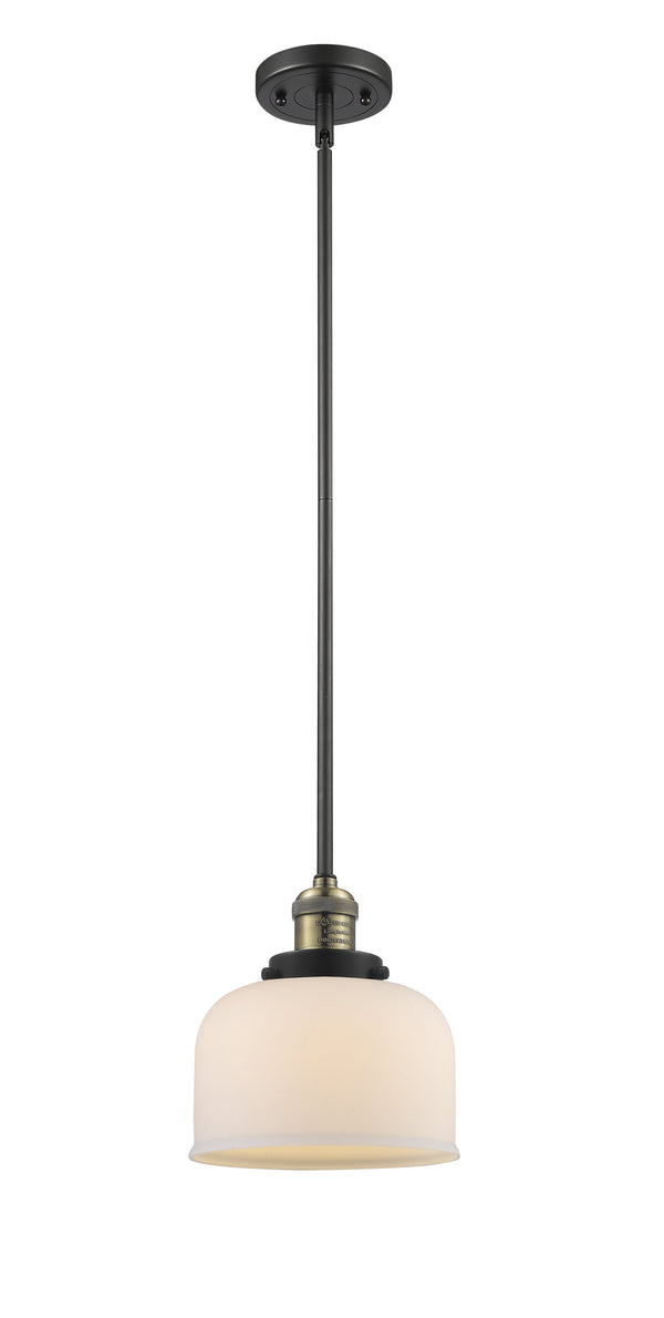 Innovations Lighting Large Bell 1-100 watt 8 inch Black Antique Brass Mini Pendant Matte White Cased glass Hang Straight Swivel 201SBABG71