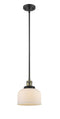 Innovations Lighting Large Bell 1-100 watt 8 inch Black Antique Brass Mini Pendant Matte White Cased glass Hang Straight Swivel 201SBABG71