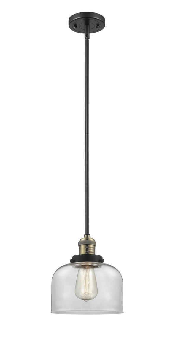 Innovations Lighting Large Bell 1-100 watt 8 inch Black Antique Brass Mini Pendant  Clear glass   Hang Straight Swivel 201SBABG72