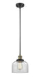 Innovations Lighting Large Bell 1-100 watt 8 inch Black Antique Brass Mini Pendant  Clear glass   Hang Straight Swivel 201SBABG72