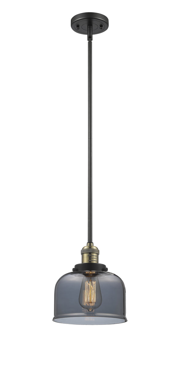 Innovations Lighting Large Bell 1-100 watt 8 inch Black Antique Brass Mini Pendant  Smoked glass   Hang Straight Swivel 201SBABG73