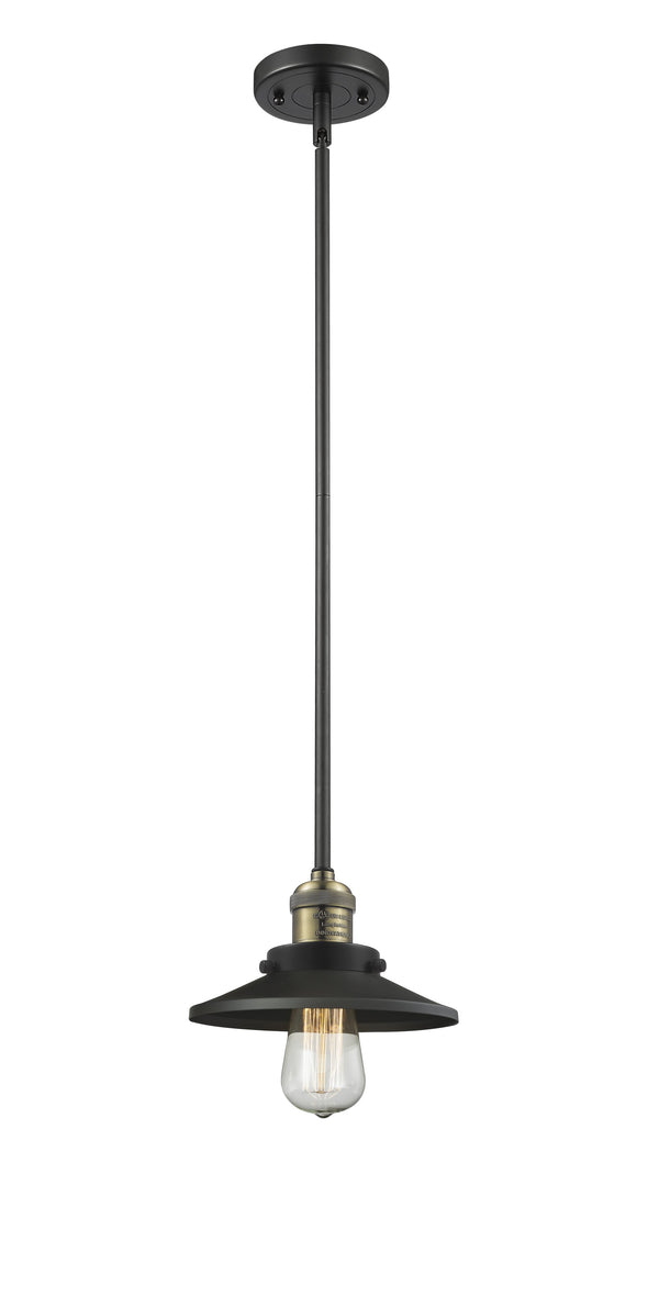 Innovations Lighting Railroad 1-100 watt 8 inch Black Antique Brass Mini Pendant Matte Black Railroad shades Hang Straight Swivel 201SBABM6