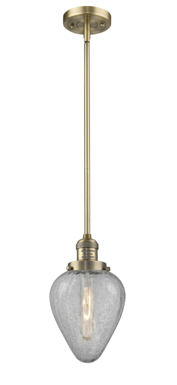 Innovations Lighting Geneseo 1-100 watt 6.5 inch Brushed Brass Mini Pendant  Clear Crackle glass   Hang Straight Swivel 201SBBG165