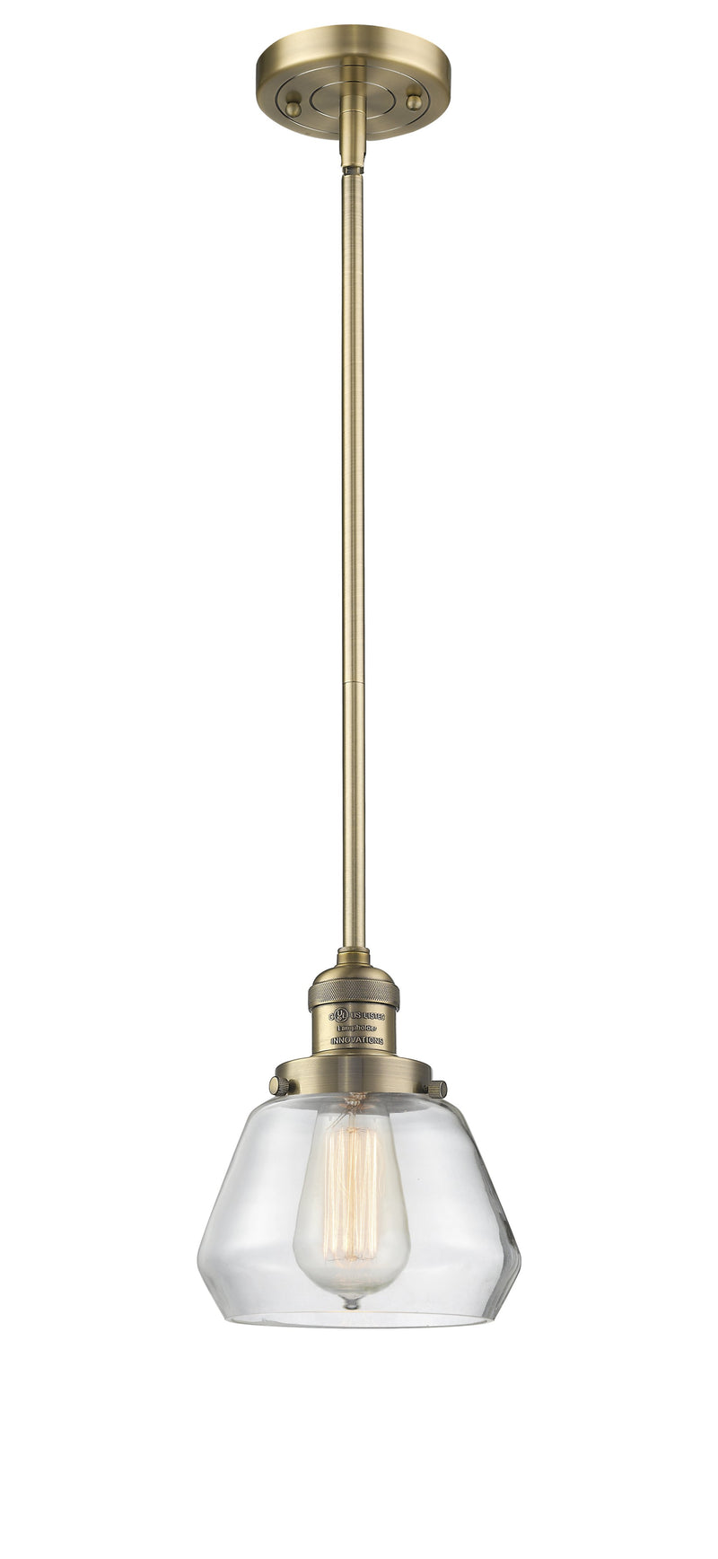 Innovations Lighting Fulton 1-100 watt 7 inch Brushed Brass Mini Pendant  Clear glass   Hang Straight Swivel 201SBBG172