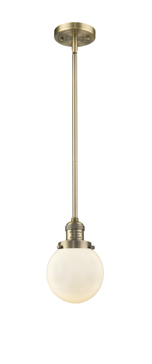 Innovations Lighting Beacon 1-100 watt 6 inch Brushed Brass Mini Pendant  Matte White Cased glass   Hang Straight Swivel 201SBBG2016