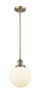 Innovations Lighting Beacon 1-100 watt 8 inch Brushed Brass Mini Pendant  Matte White Cased glass   Hang Straight Swivel 201SBBG2018