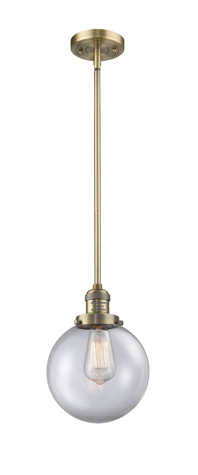 Innovations Lighting Beacon 1-100 watt 8 inch Brushed Brass Mini Pendant  Clear glass   Hang Straight Swivel 201SBBG2028