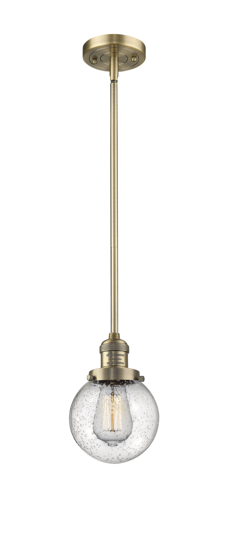 Innovations Lighting Beacon 1-100 watt 6 inch Brushed Brass Mini Pendant  Seedy glass   Hang Straight Swivel 201SBBG2046