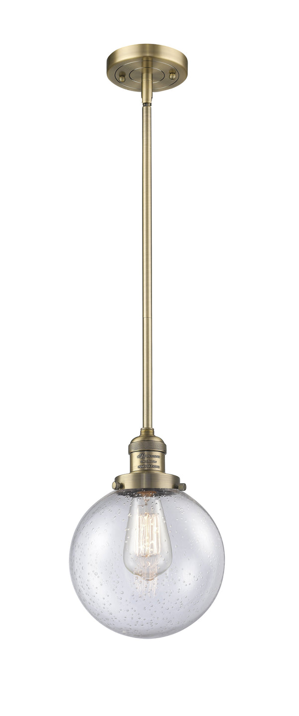 Innovations Lighting Beacon 1-100 watt 8 inch Brushed Brass Mini Pendant  Seedy glass   Hang Straight Swivel 201SBBG2048