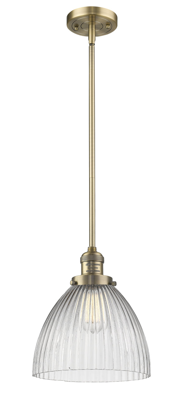 Innovations Lighting Seneca Falls 1-100 watt 10 inch Brushed Brass Pendant  Halophane glass   Hang Straight Swivel 201SBBG222