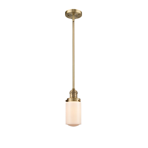 Dover Mini Pendant shown in the Brushed Brass finish with a Matte White shade