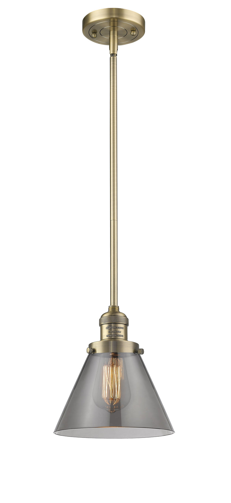 Innovations Lighting Large Cone 1-100 watt 8 inch Brushed Brass Mini Pendant  Smoked glass   Hang Straight Swivel 201SBBG43