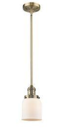 Innovations Lighting Small Bell 1-100 watt 5 inch Brushed Brass Mini Pendant Matte White Cased glass Hang Straight Swivel 201SBBG51