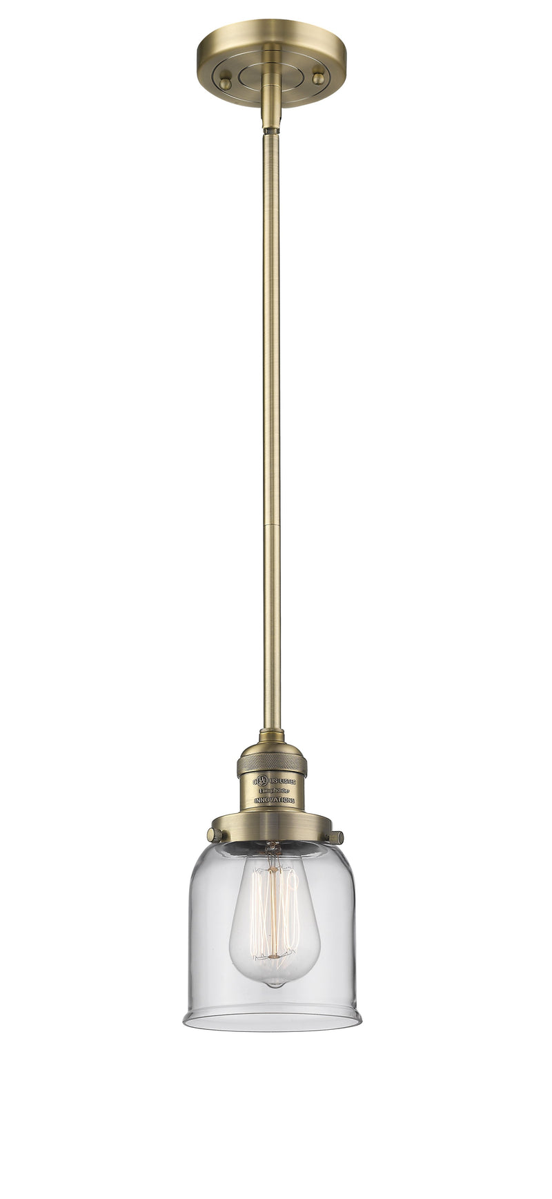 Innovations Lighting Small Bell 1-100 watt 5 inch Brushed Brass Mini Pendant  Clear glass   Hang Straight Swivel 201SBBG52