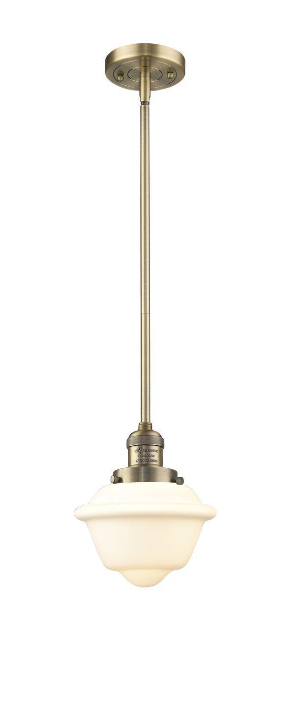 Innovations Lighting Small Oxford 1-100 watt 8 inch Brushed Brass Mini Pendant Matte White Cased glass Hang Straight Swivel 201SBBG531