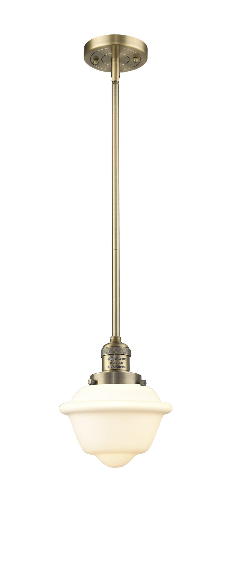 Innovations Lighting Small Oxford 1-100 watt 8 inch Brushed Brass Mini Pendant Matte White Cased glass Hang Straight Swivel 201SBBG531