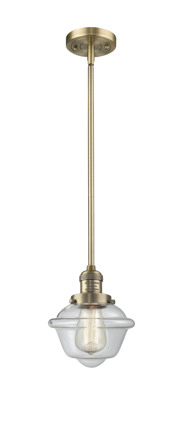 Innovations Lighting Small Oxford 1-100 watt 8 inch Brushed Brass Mini Pendant  Clear glass   Hang Straight Swivel 201SBBG532