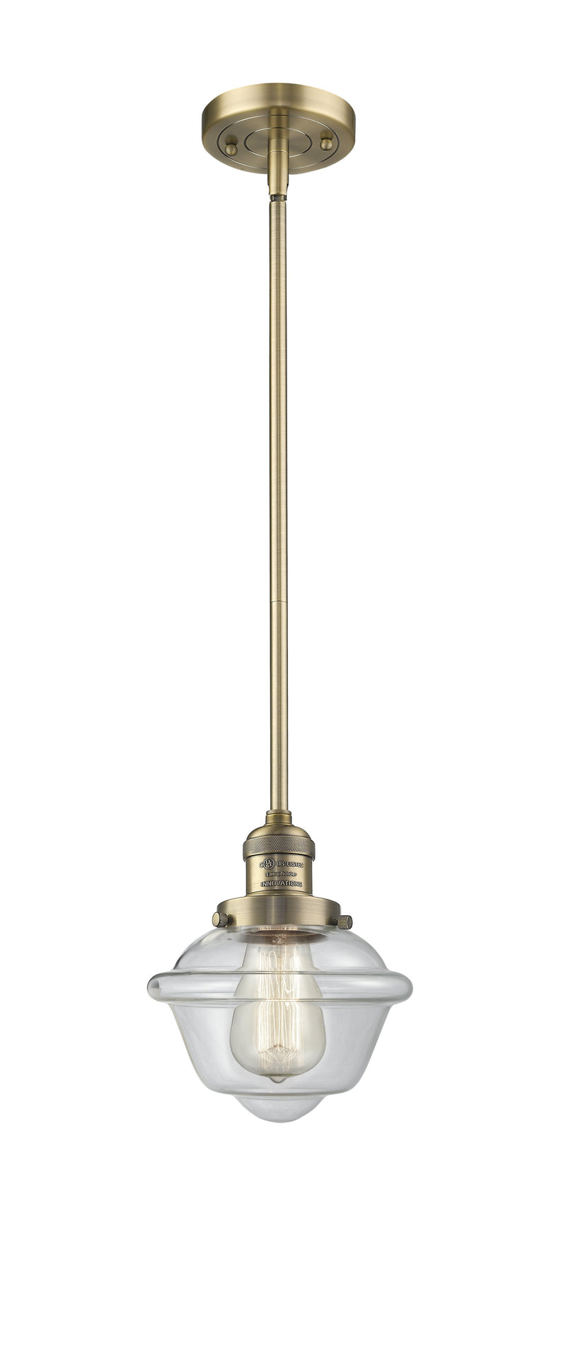 Innovations Lighting Small Oxford 1-100 watt 8 inch Brushed Brass Mini Pendant  Clear glass   Hang Straight Swivel 201SBBG532