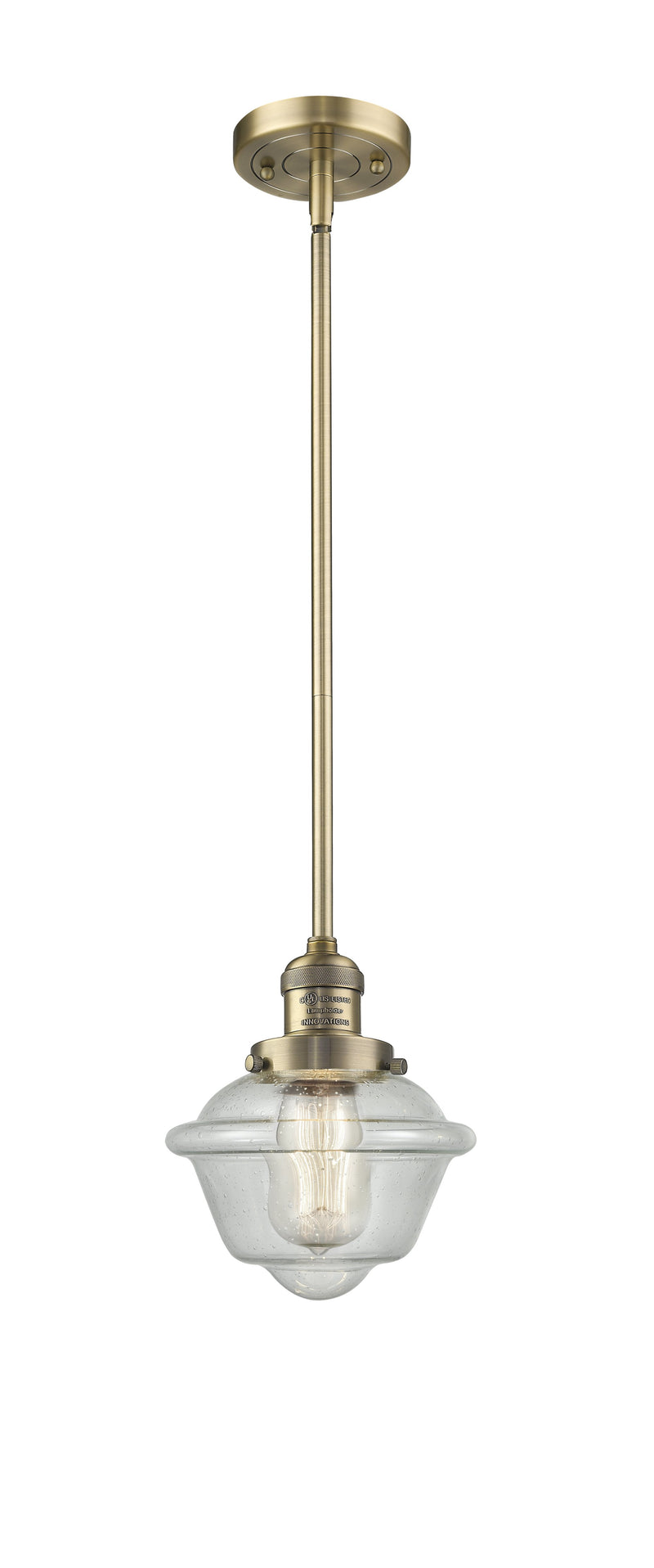 Innovations Lighting Small Oxford 1-100 watt 8 inch Brushed Brass Mini Pendant  Seedy glass   Hang Straight Swivel 201SBBG534