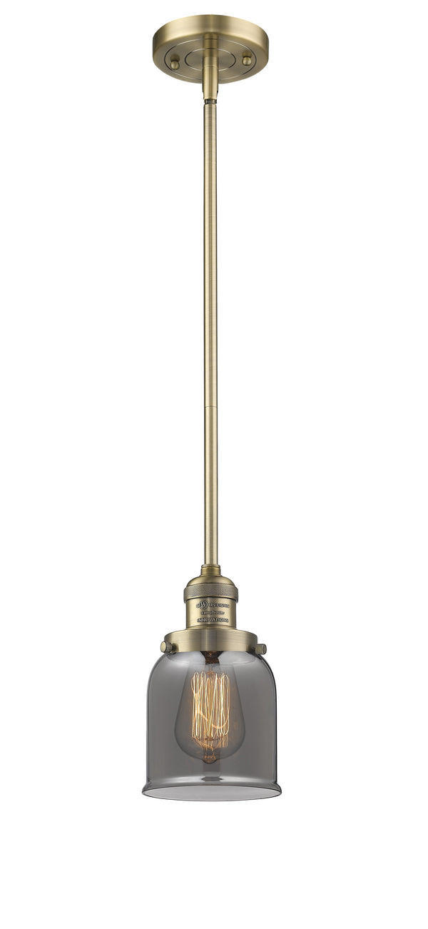 Innovations Lighting Small Bell 1-100 watt 5 inch Brushed Brass Mini Pendant  Smoked glass   Hang Straight Swivel 201SBBG53