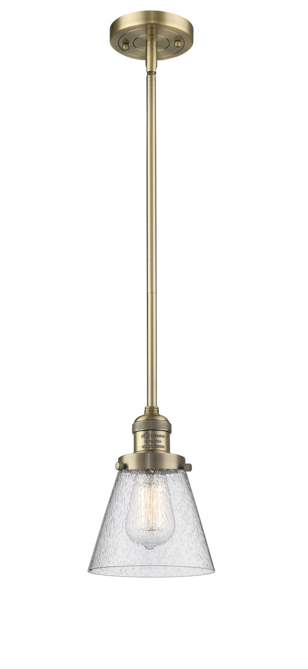 Innovations Lighting Small Cone 1-100 watt 6 inch Brushed Brass Mini Pendant  Seedy glass   Hang Straight Swivel 201SBBG64