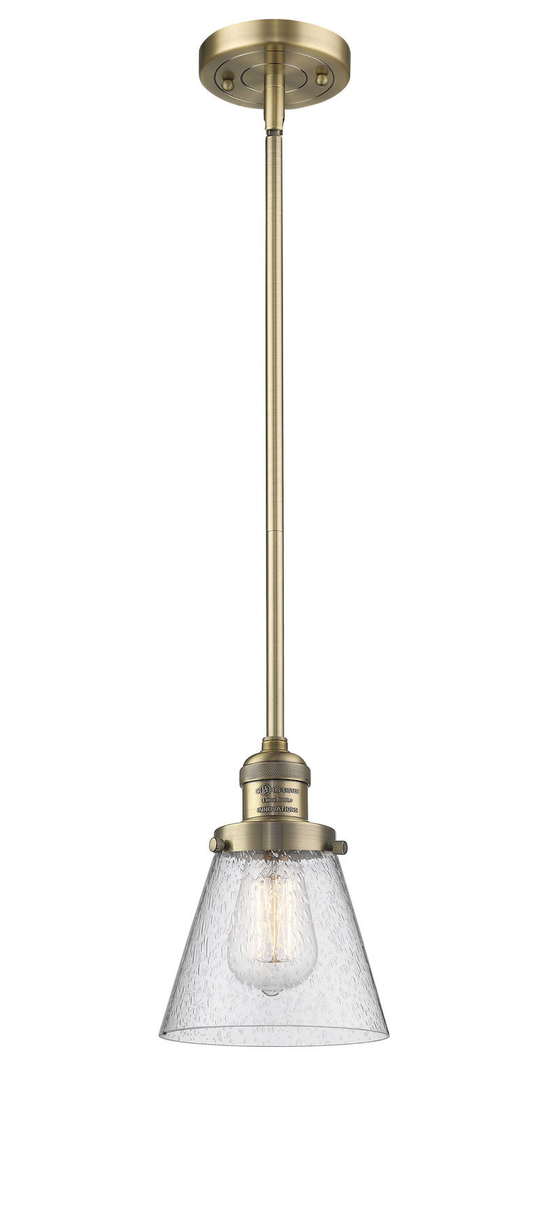 Innovations Lighting Small Cone 1-100 watt 6 inch Brushed Brass Mini Pendant  Seedy glass   Hang Straight Swivel 201SBBG64