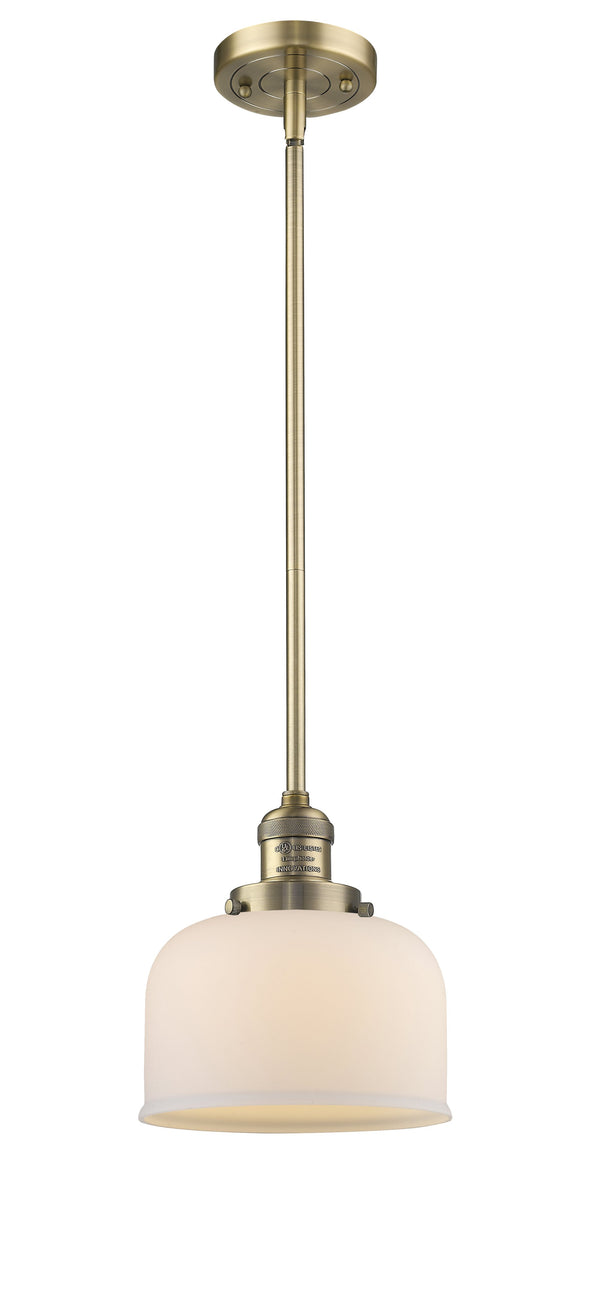 Innovations Lighting Large Bell 1-100 watt 8 inch Brushed Brass Mini Pendant Matte White Cased glass  Hang Straight Swivel 201SBBG71