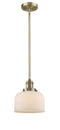 Innovations Lighting Large Bell 1-100 watt 8 inch Brushed Brass Mini Pendant Matte White Cased glass  Hang Straight Swivel 201SBBG71